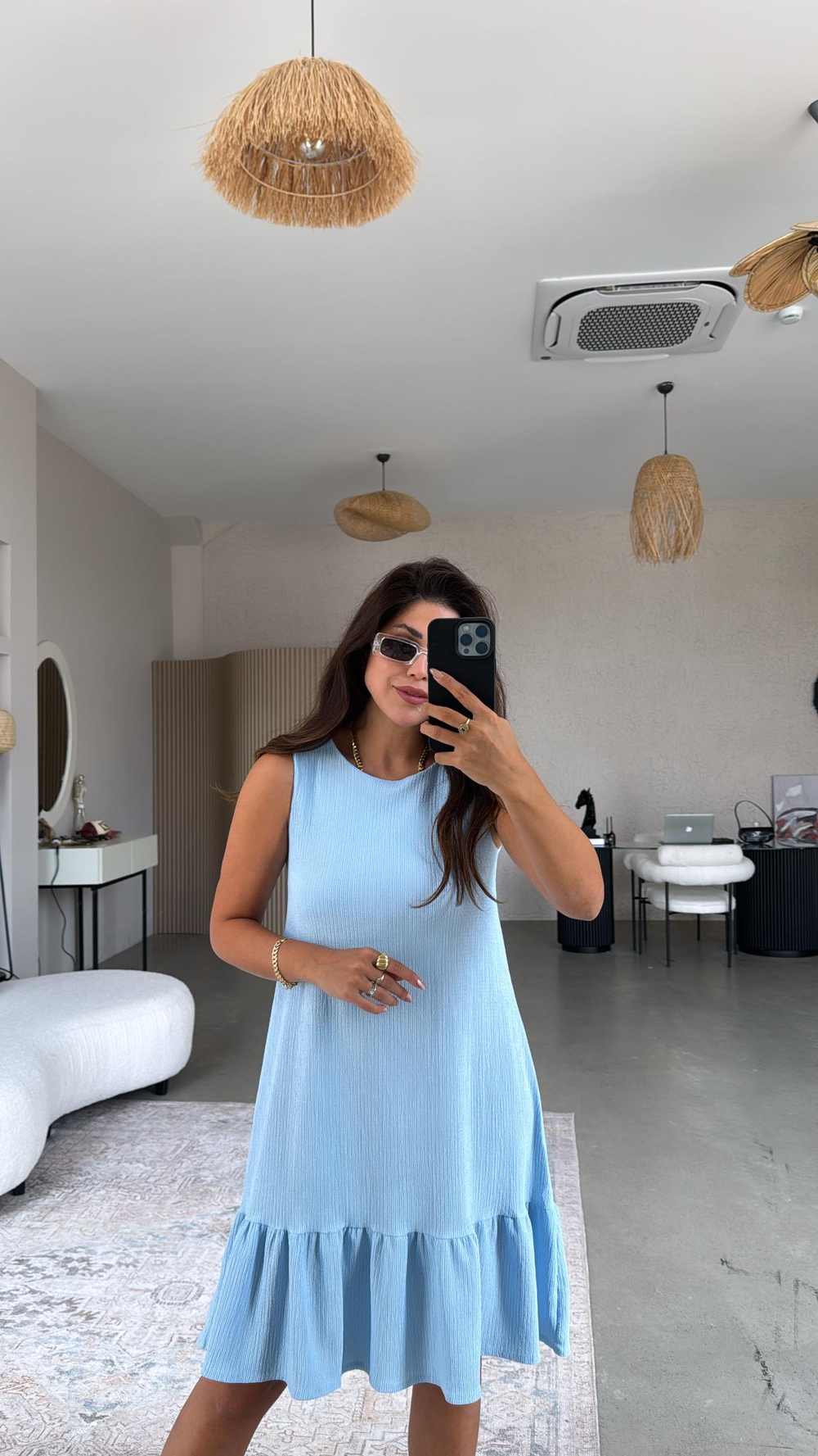 Bebe Mavi Altı Volanlı Bürümcük Elbise
