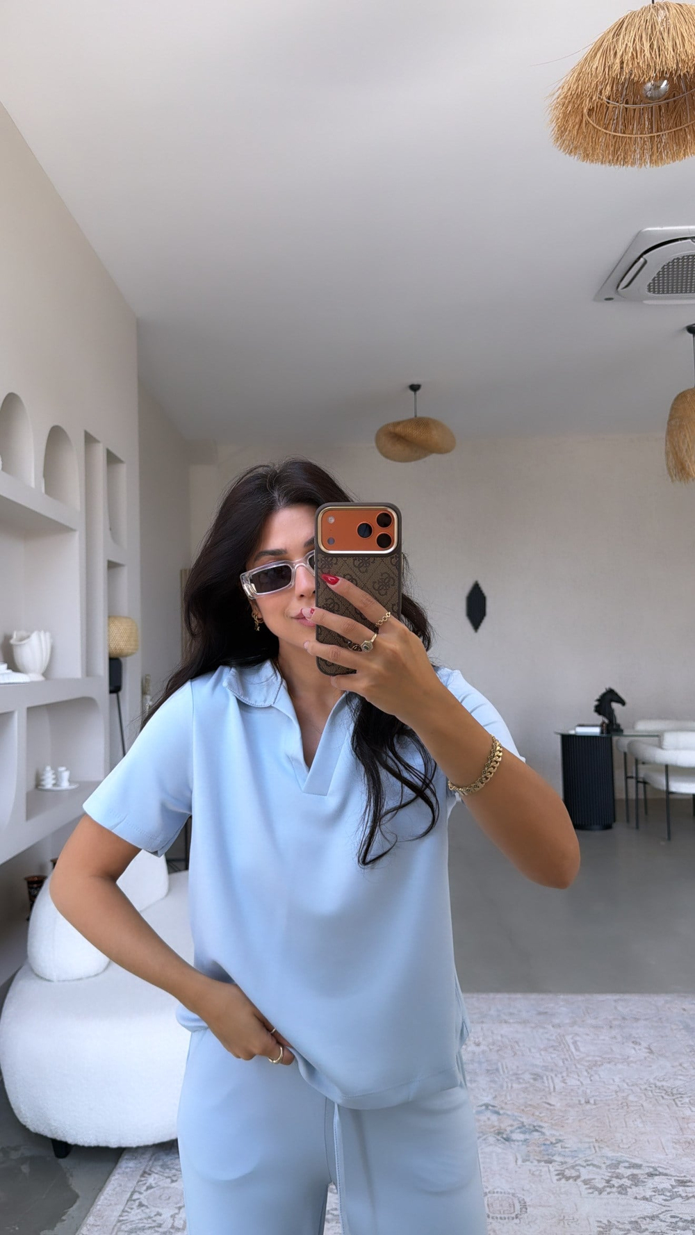 Bebe Mavi Basic Modal Kumaş Yakalı Bol Paça Takım