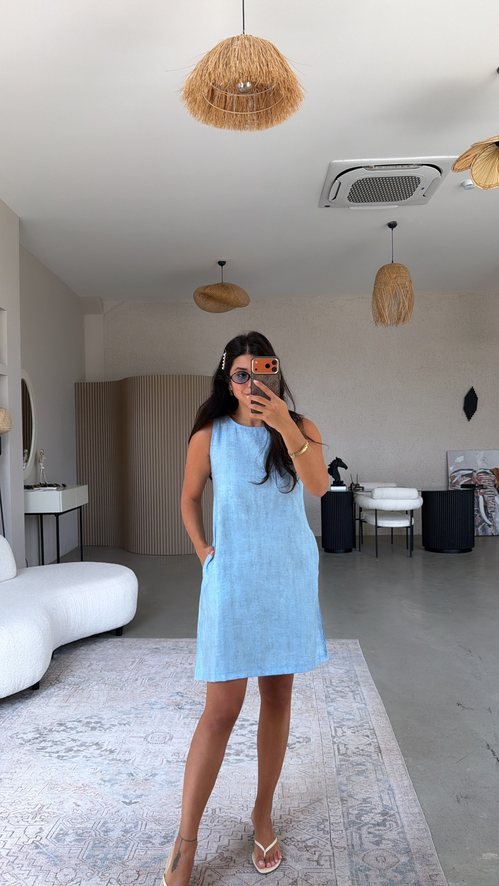Bebe Mavi Basic Yıkamalı Kumaşlı Elbise