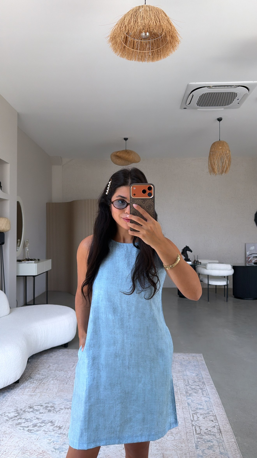 Bebe Mavi Basic Yıkamalı Kumaşlı Elbise