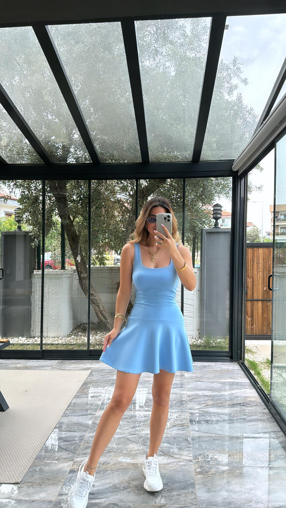 Bebe Mavi Eteği Volanlı Elbise