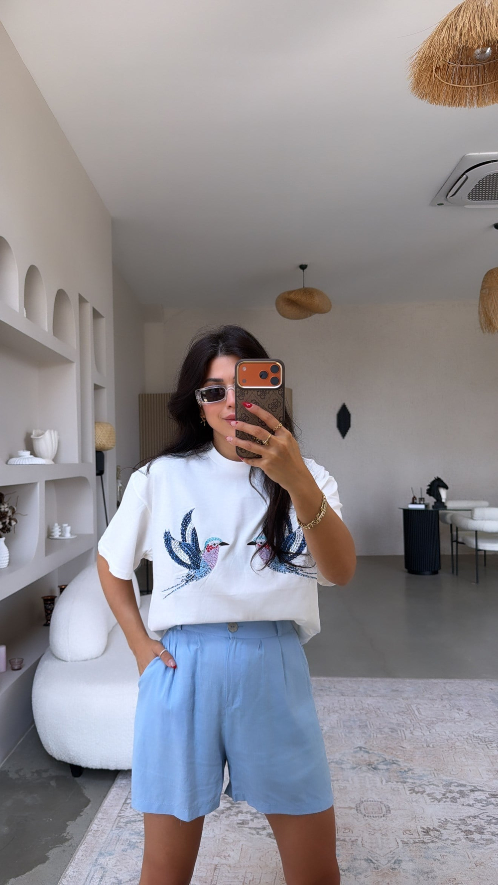 Bebe Mavi Keten Premium Kemerli Şort