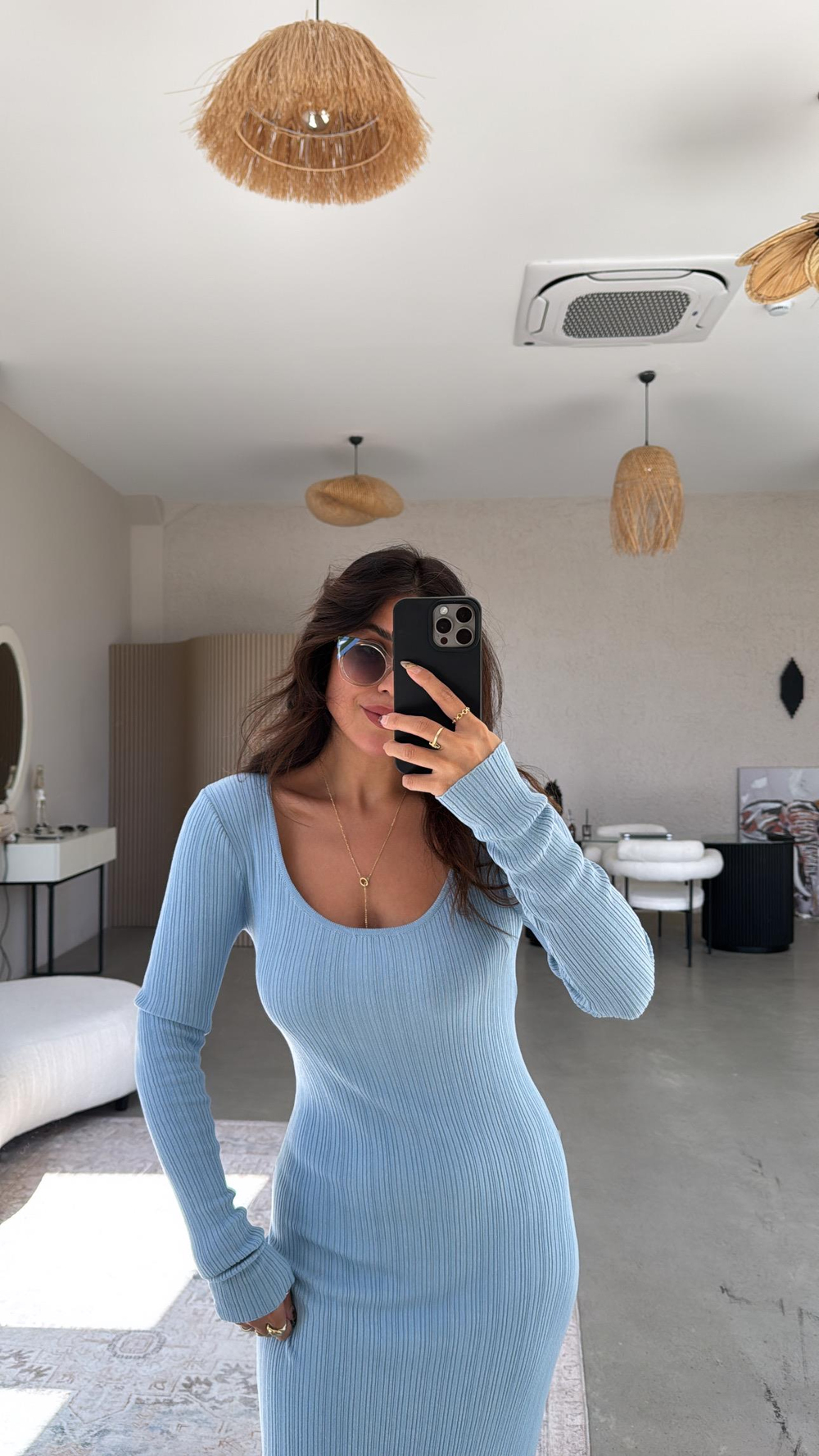 Bebe Mavi Lycra Basic Triko Elbise