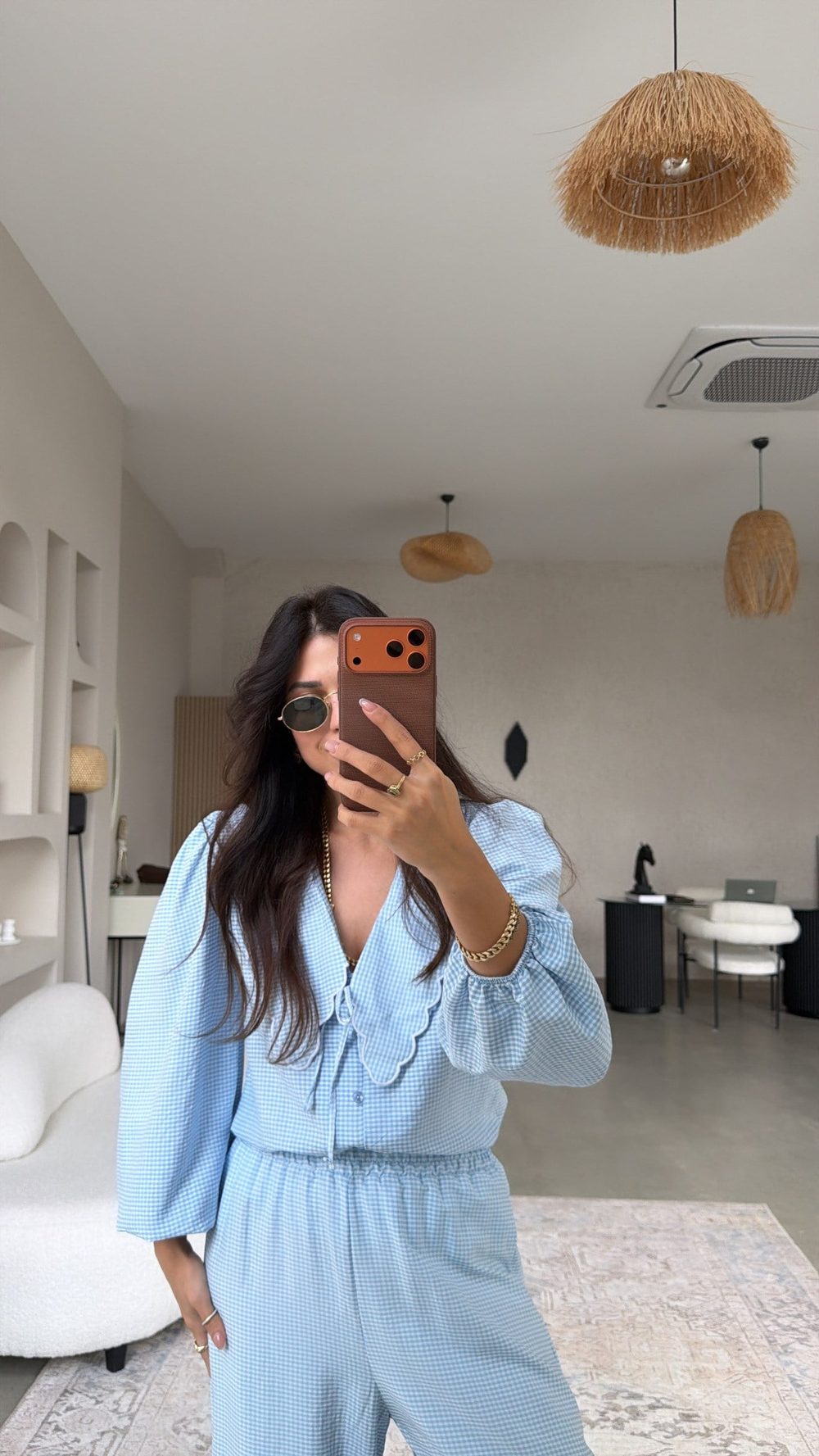 Bebe Mavi Pötikareli Romantik Pantolon Bluz Takım