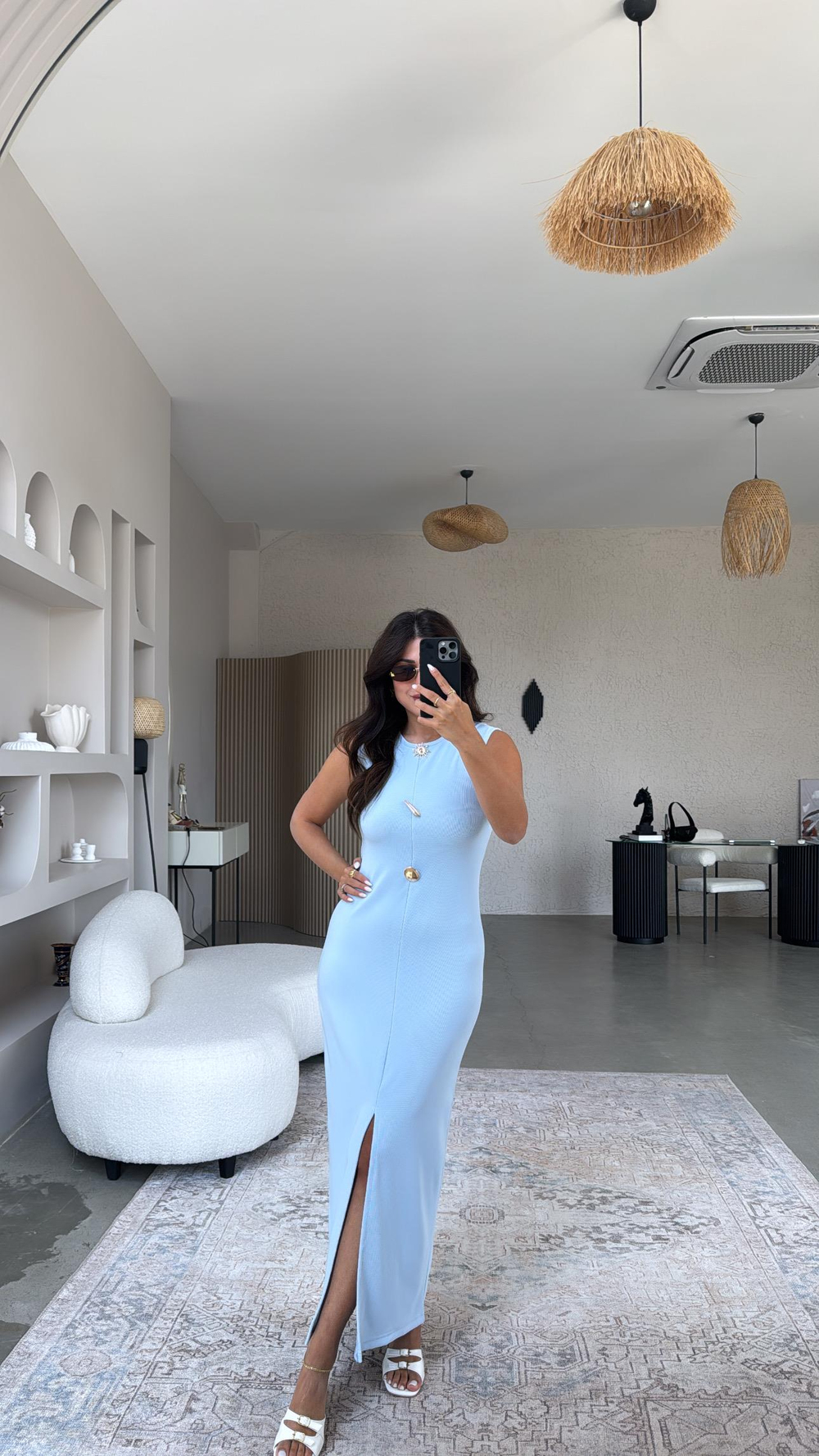 Bebe Mavi Üç Broş Detaylı Ottoman Elbise