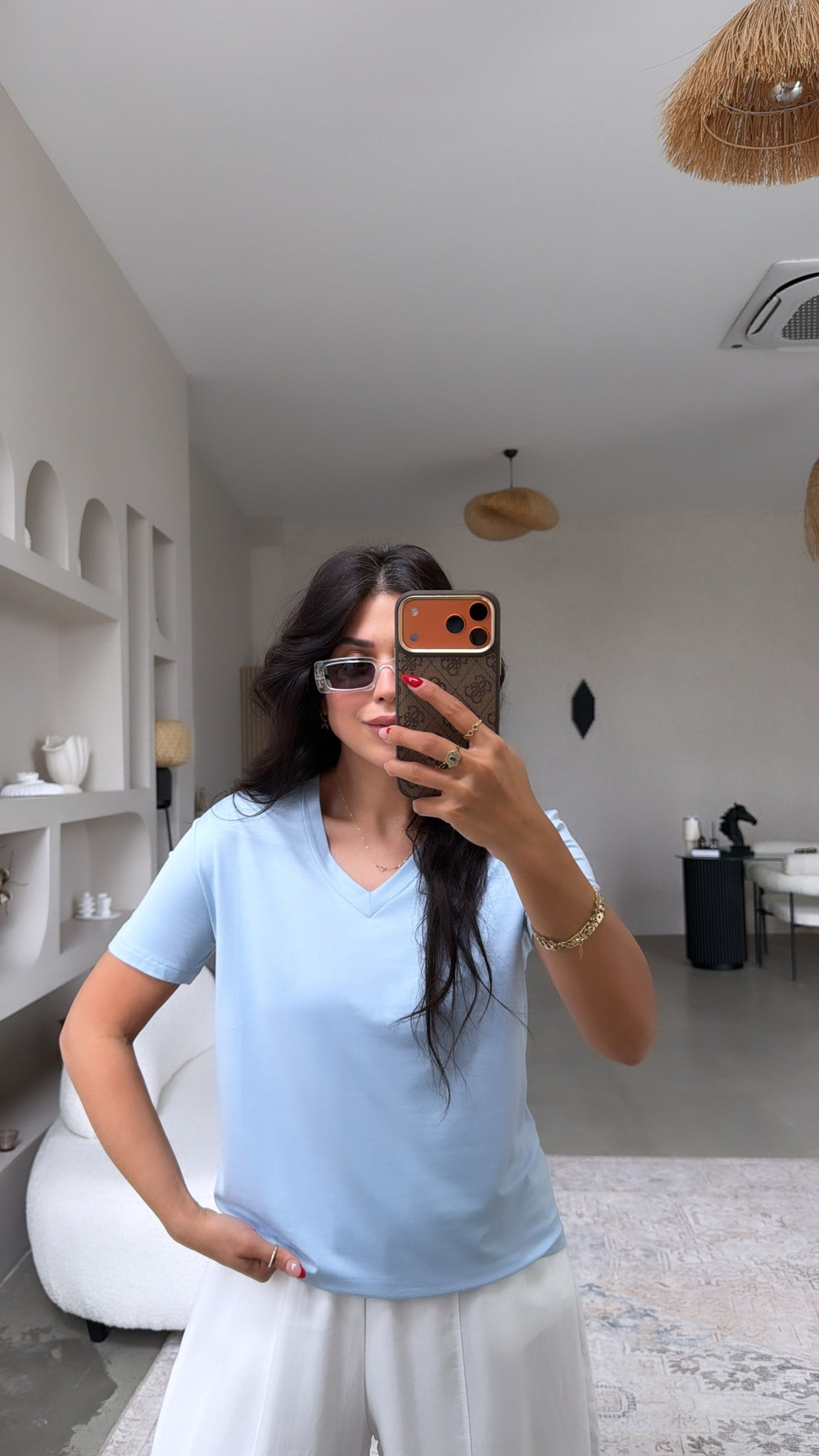 Bebe Mavi V Yaka Viskon Basic Tshirt