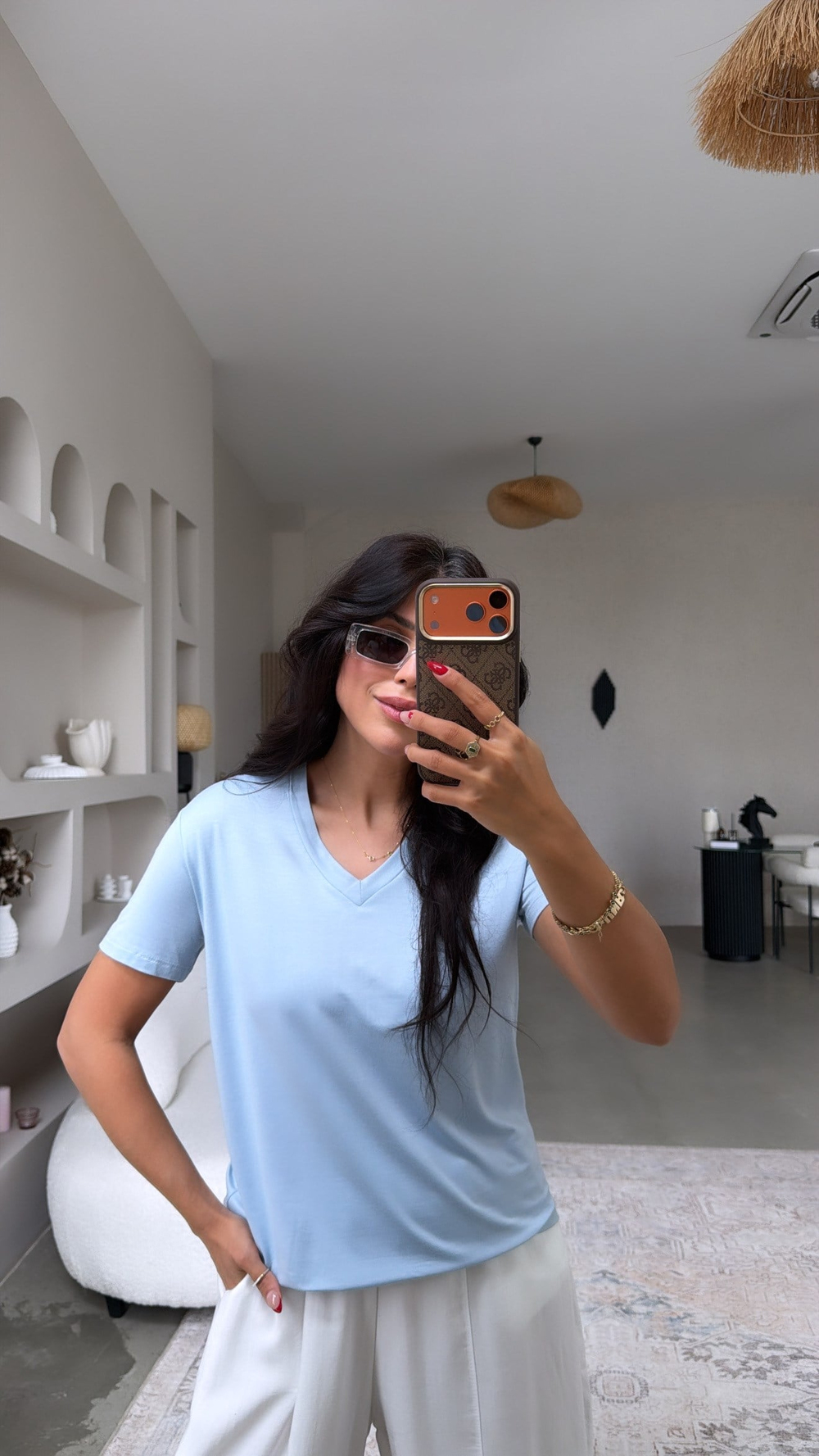 Bebe Mavi V Yaka Viskon Basic Tshirt
