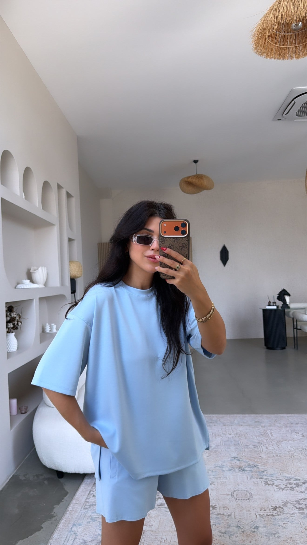 Bebe Mavi Yanı Minik Yırtmaçlı Oversize Modal Tshirt