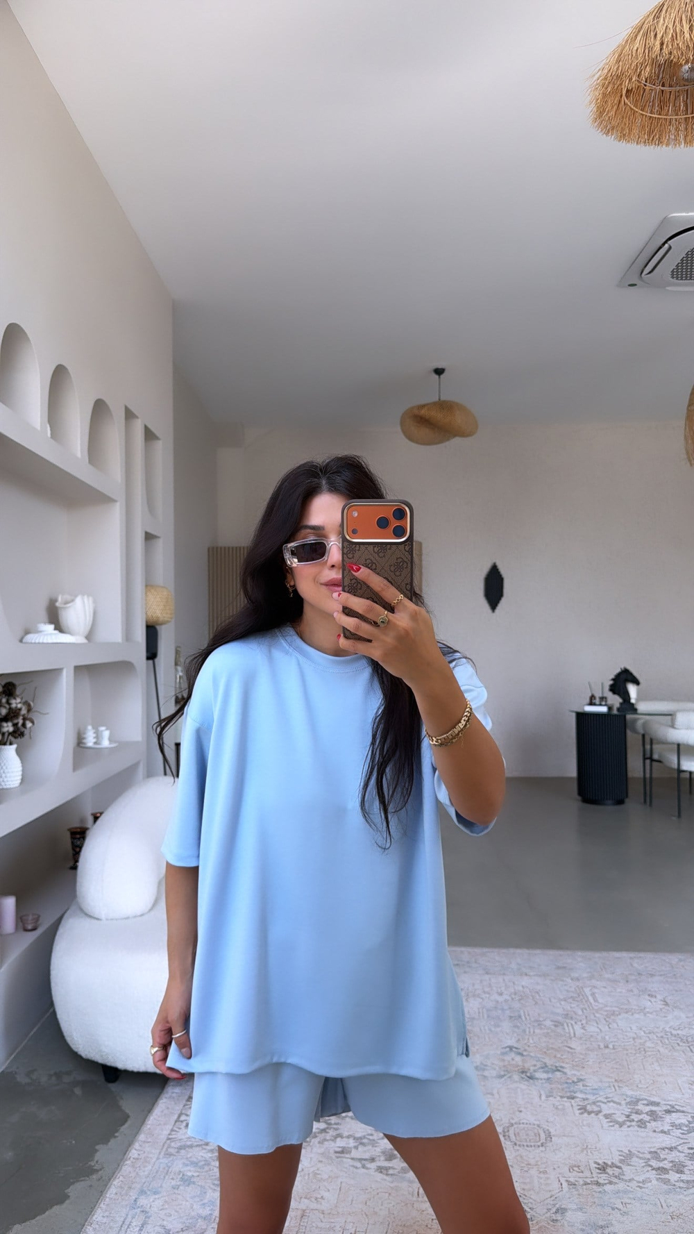 Bebe Mavi Yanı Minik Yırtmaçlı Oversize Modal Tshirt