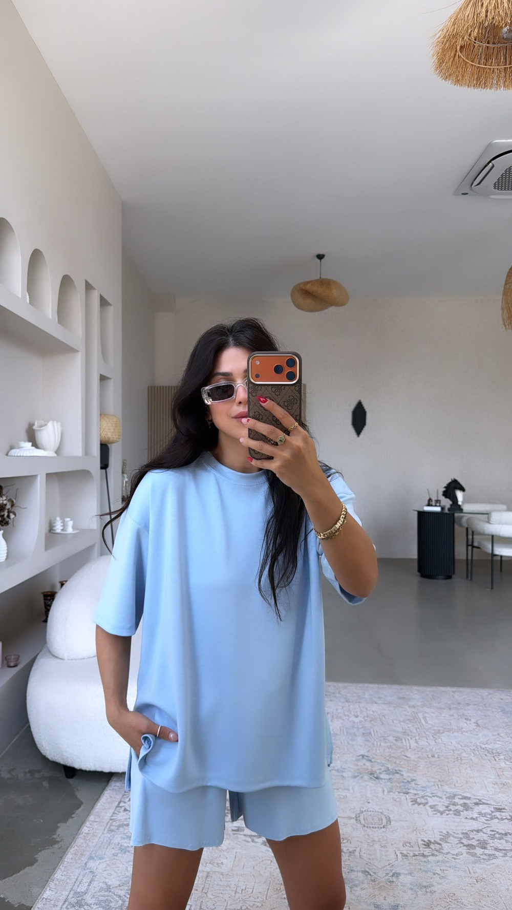 Bebe Mavi Yanı Minik Yırtmaçlı Oversize Modal Tshirt