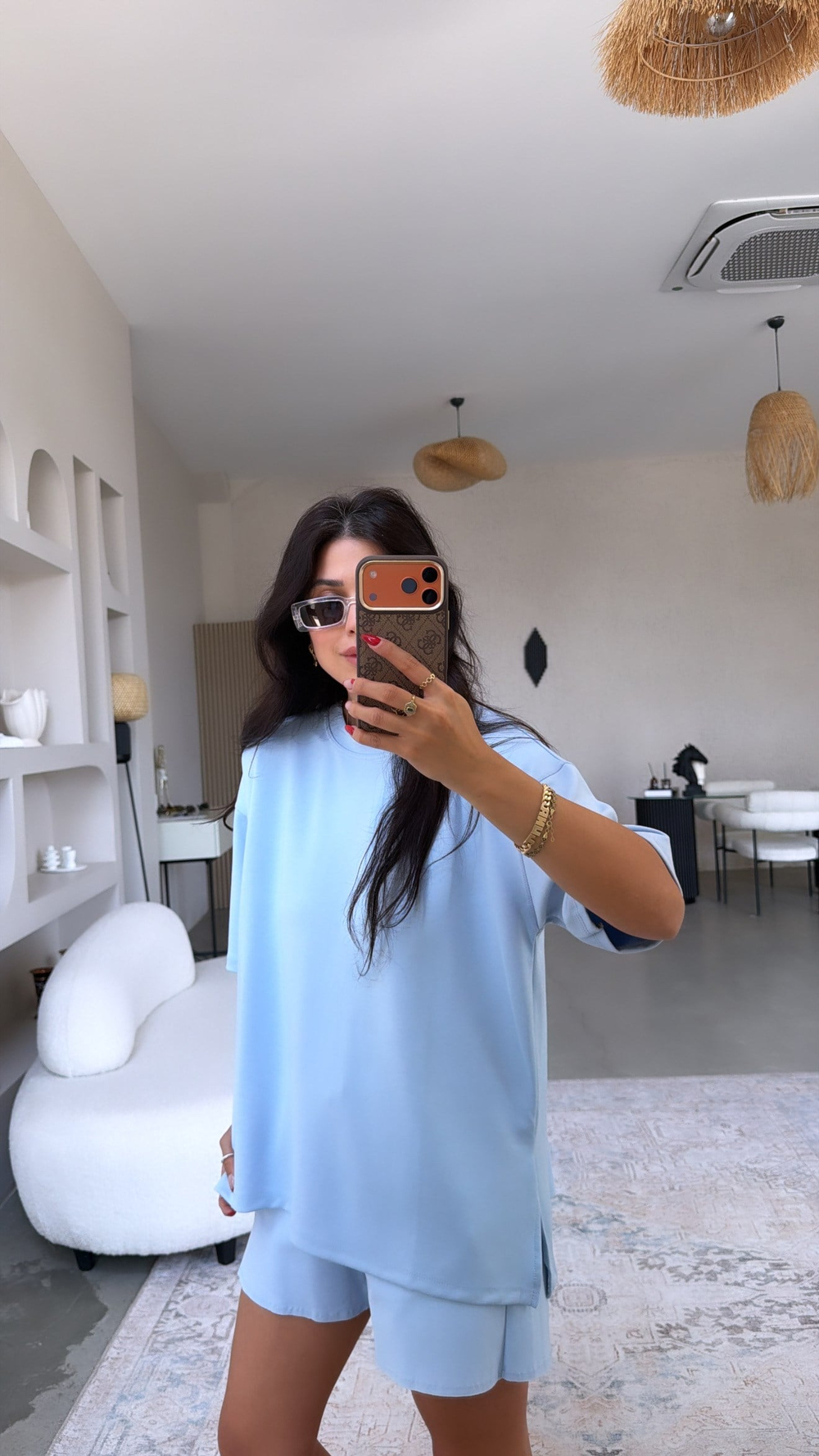 Bebe Mavi Yanı Minik Yırtmaçlı Oversize Modal Tshirt