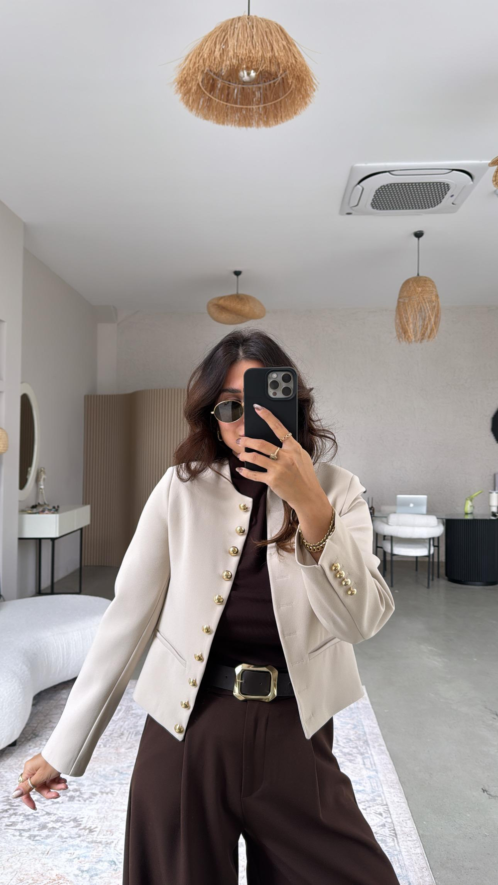 Bej Gold Düğmeli ZR Model Premium Ceket