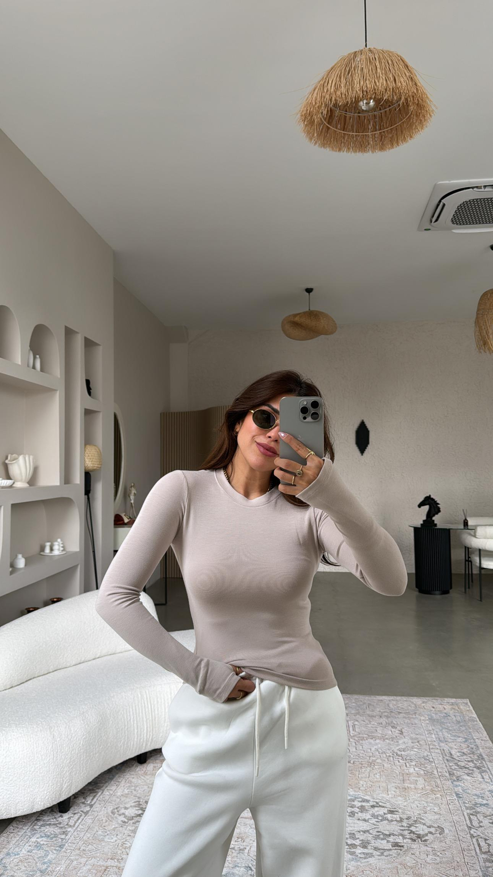 Bej Parmak Geçme Oys Kumaş Body