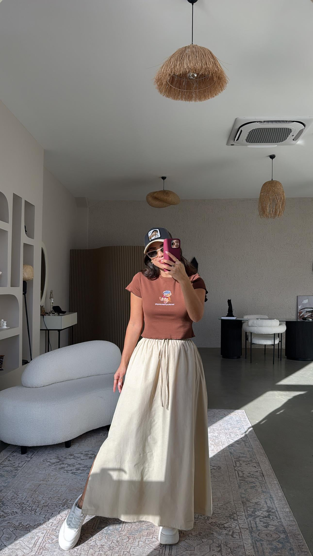 Bej Poplin Maxi Etek