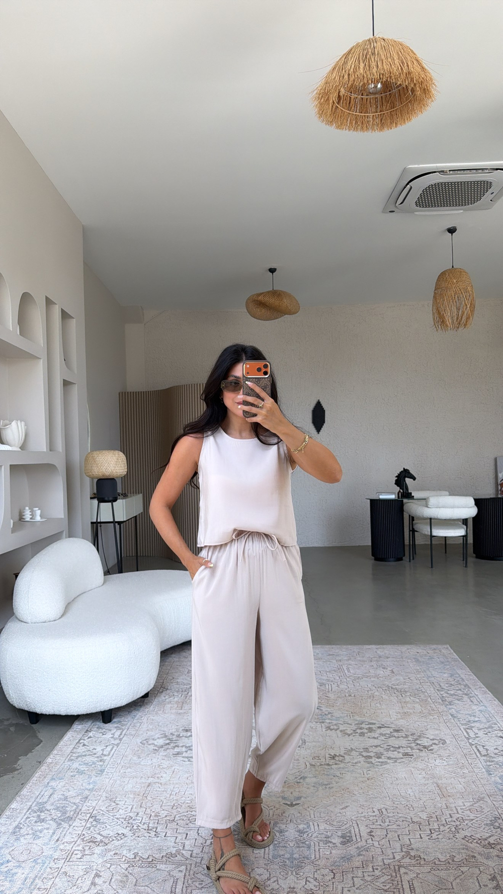 Bej Tensel Atlet Pantolon Basic Takım