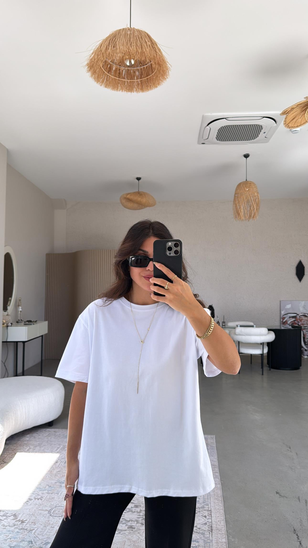 Beyaz Basic Bisiklet Yaka Tshirt