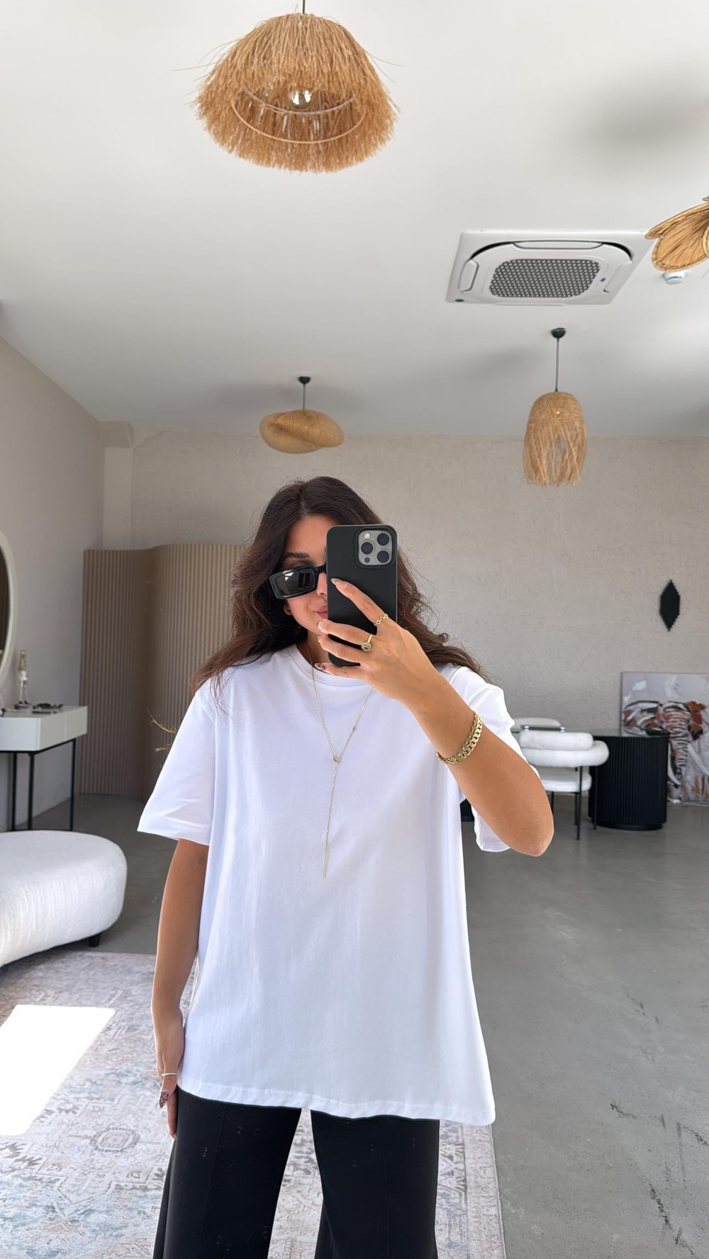 Beyaz Basic Bisiklet Yaka Tshirt