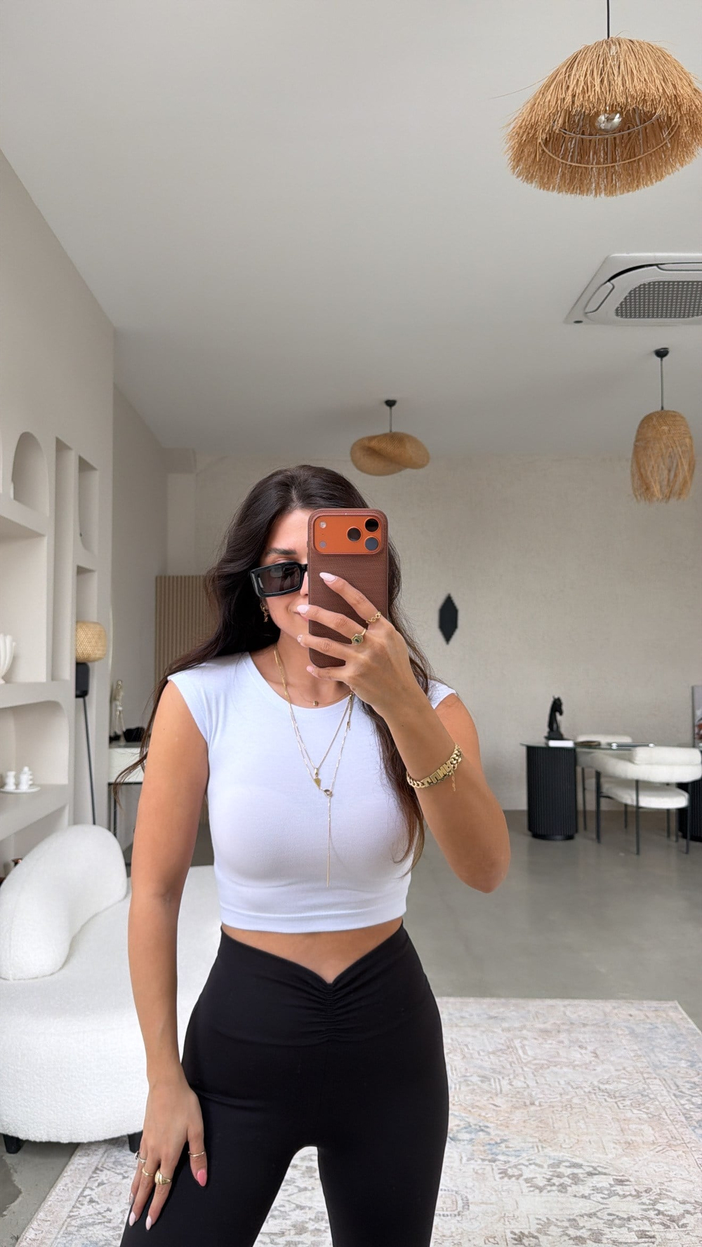 Beyaz Bisiklet Yaka Kolsuz Crop Basic