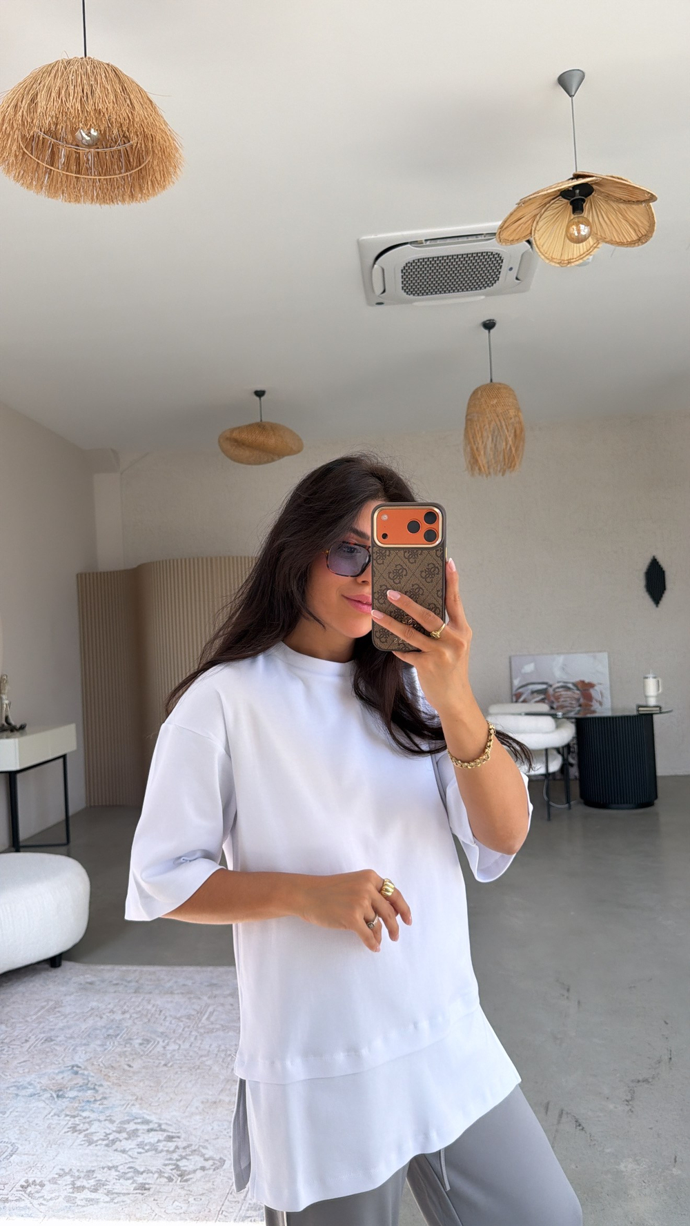 Beyaz İnterlok Kumaş Altı Parçalı Basic Tshirt