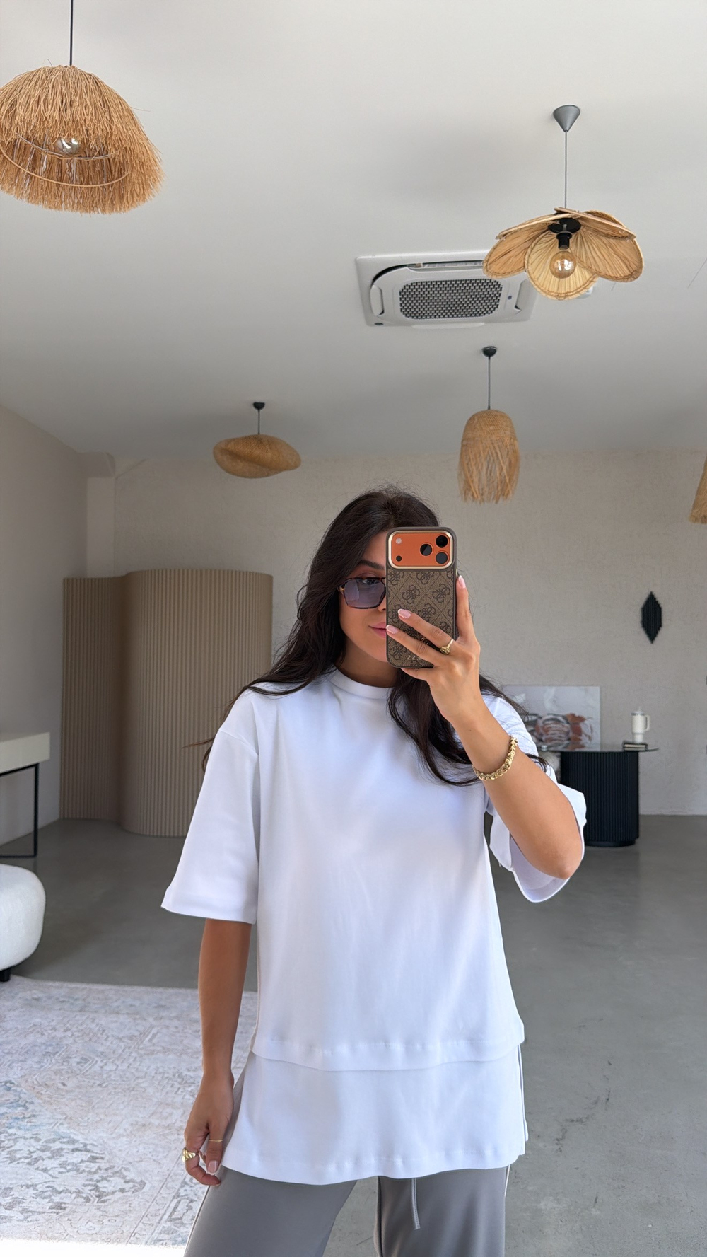 Beyaz İnterlok Kumaş Altı Parçalı Basic Tshirt