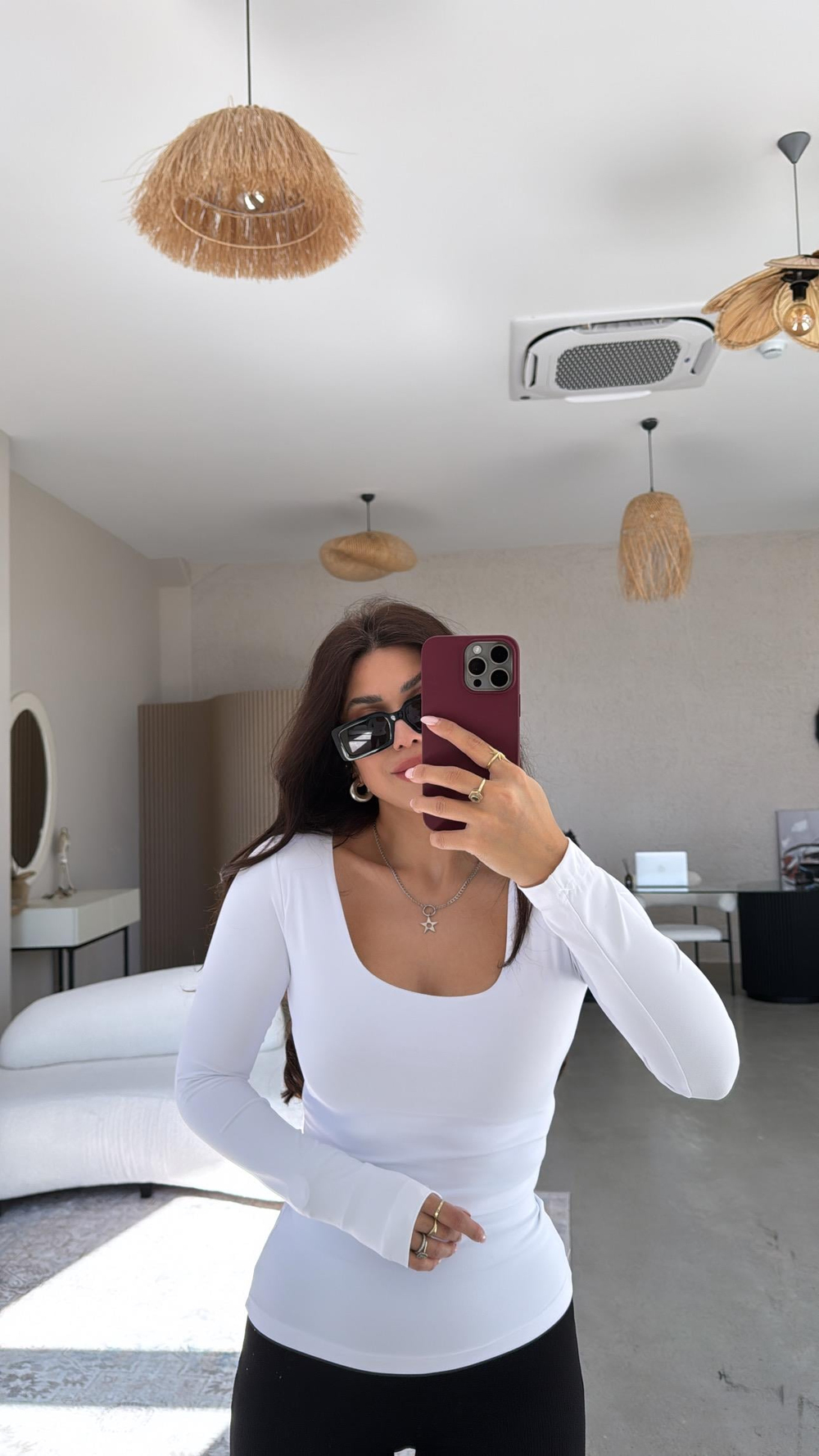 Beyaz Kare Yaka Scuba Basic Bluz