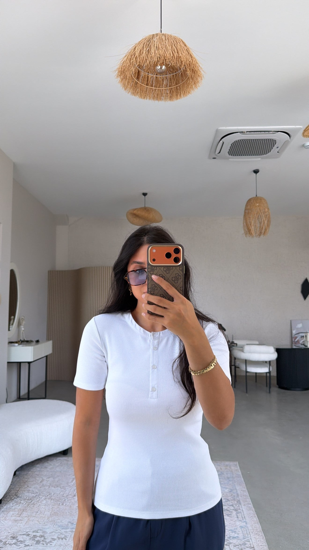 Beyaz Orijinal ZR Düğmeli Ribana Tshirt