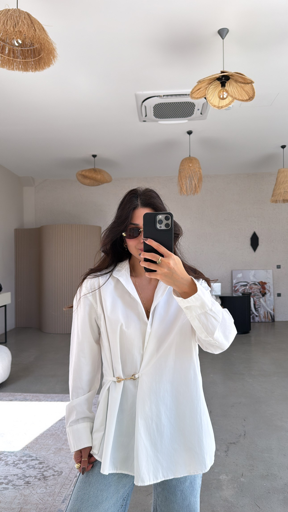 Beyaz Poplin Gold Aksesuarlı Premium Gömlek