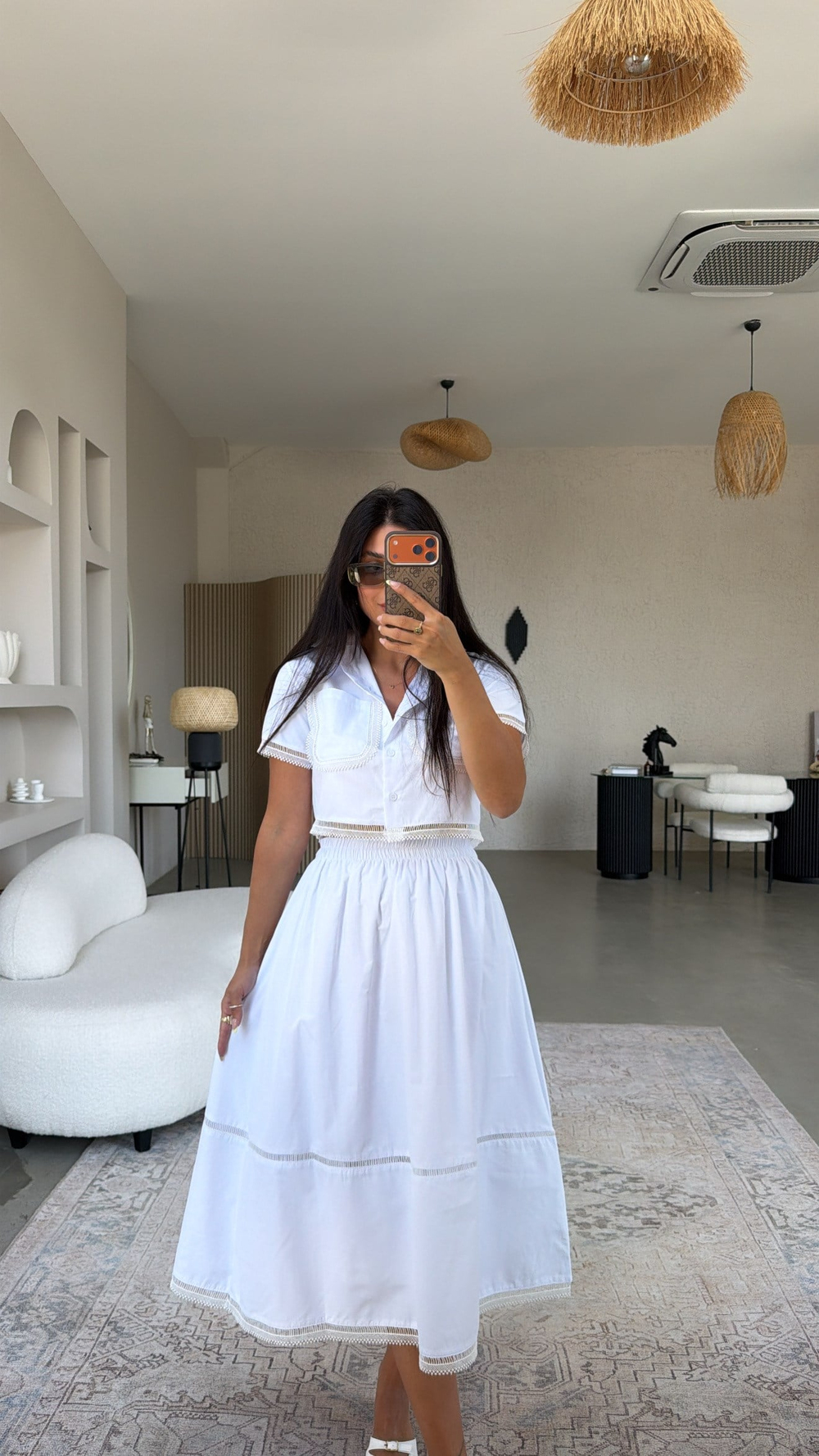 Beyaz Poplin Premium Gömlek Etek Takım