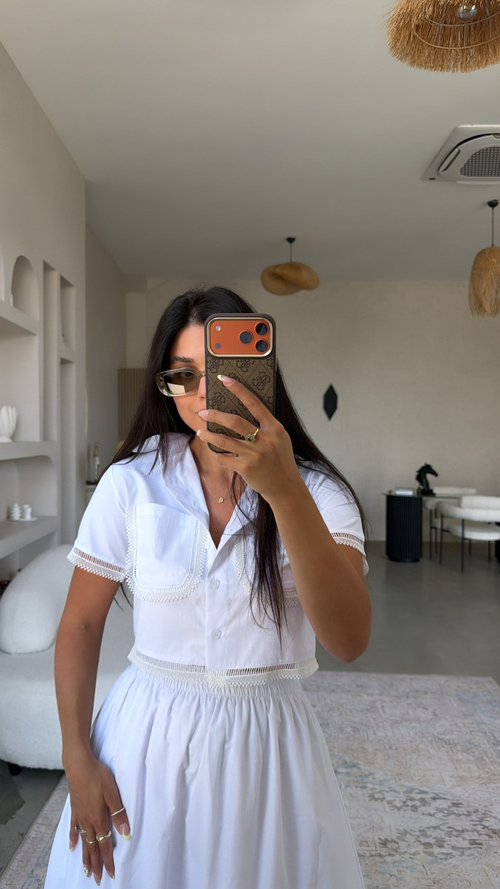 Beyaz Poplin Premium Gömlek Etek Takım