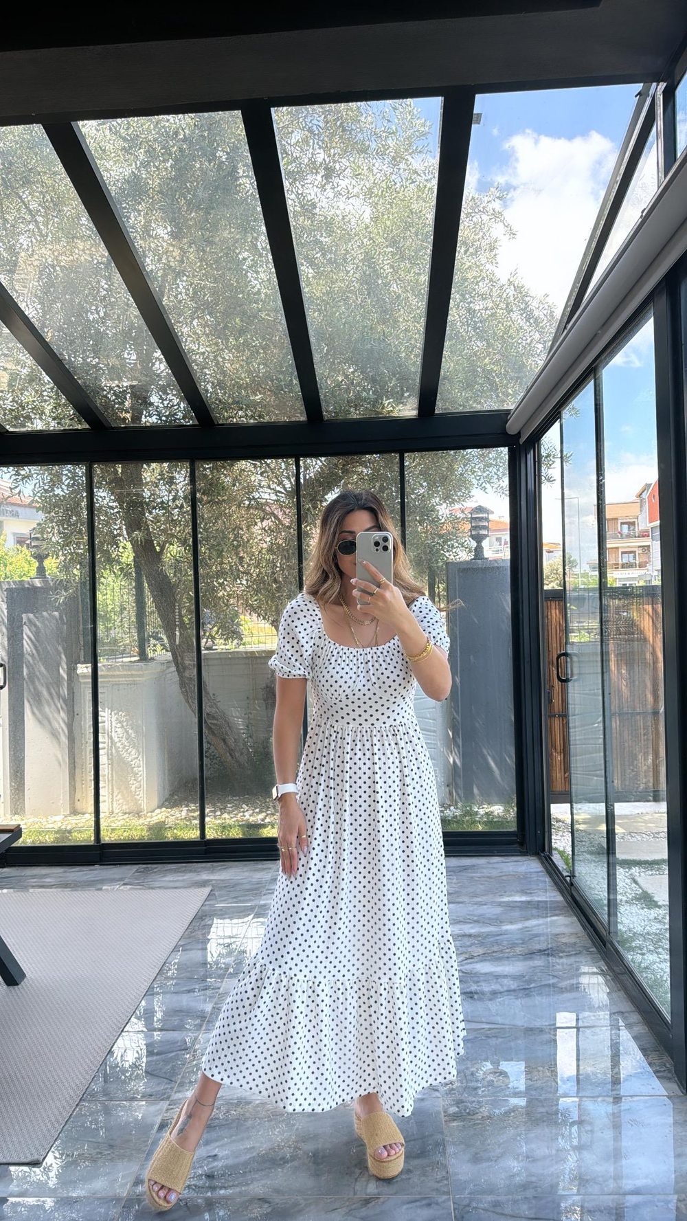 Beyaz Puanlı Elbise