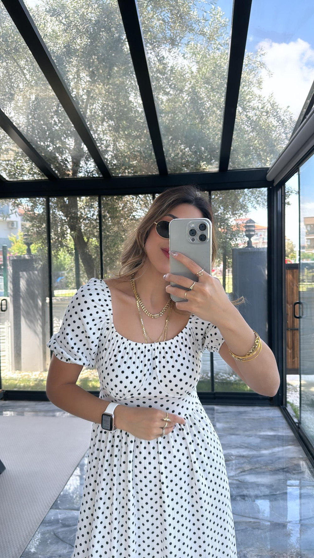 Beyaz Puanlı Elbise