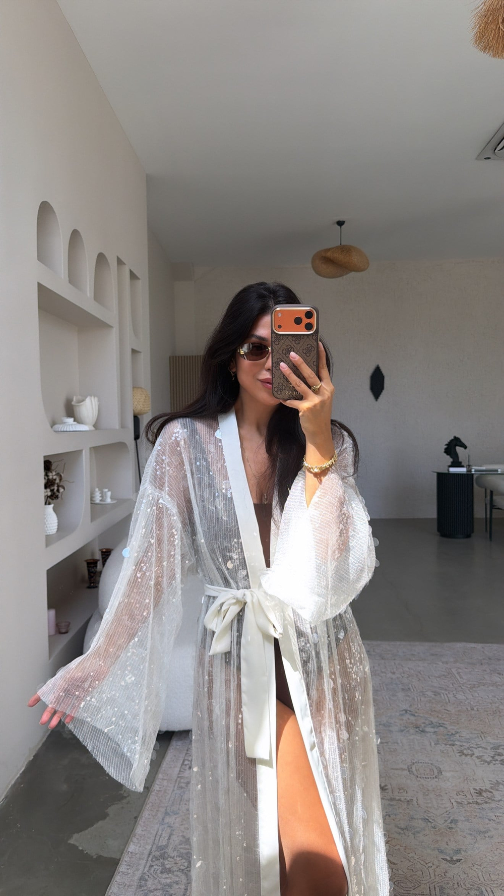 Beyaz Pul Payet Premium Kimono