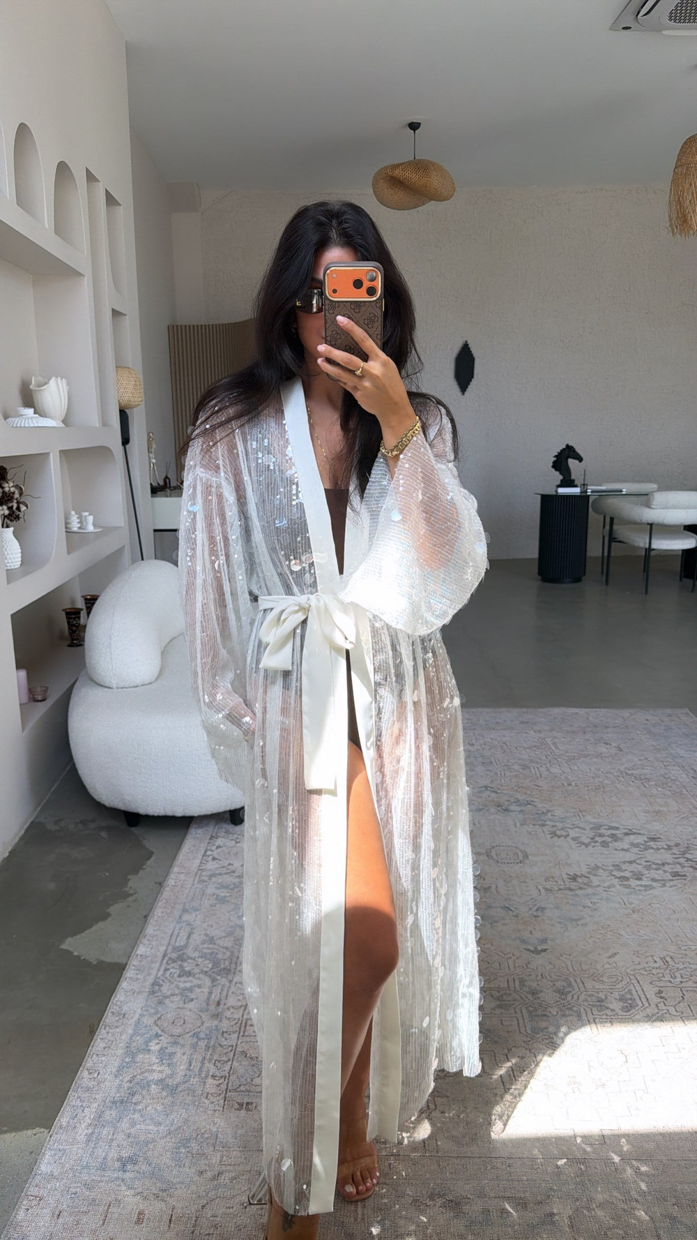 Beyaz Pul Payet Premium Kimono
