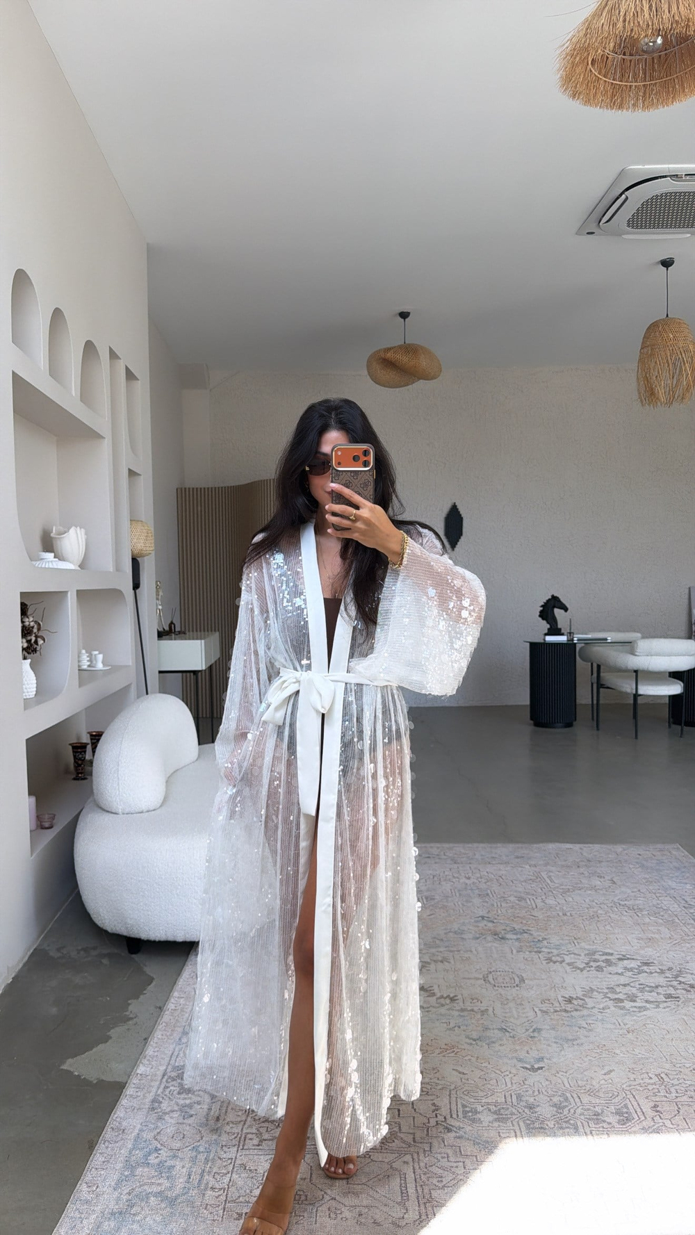 Beyaz Pul Payet Premium Kimono