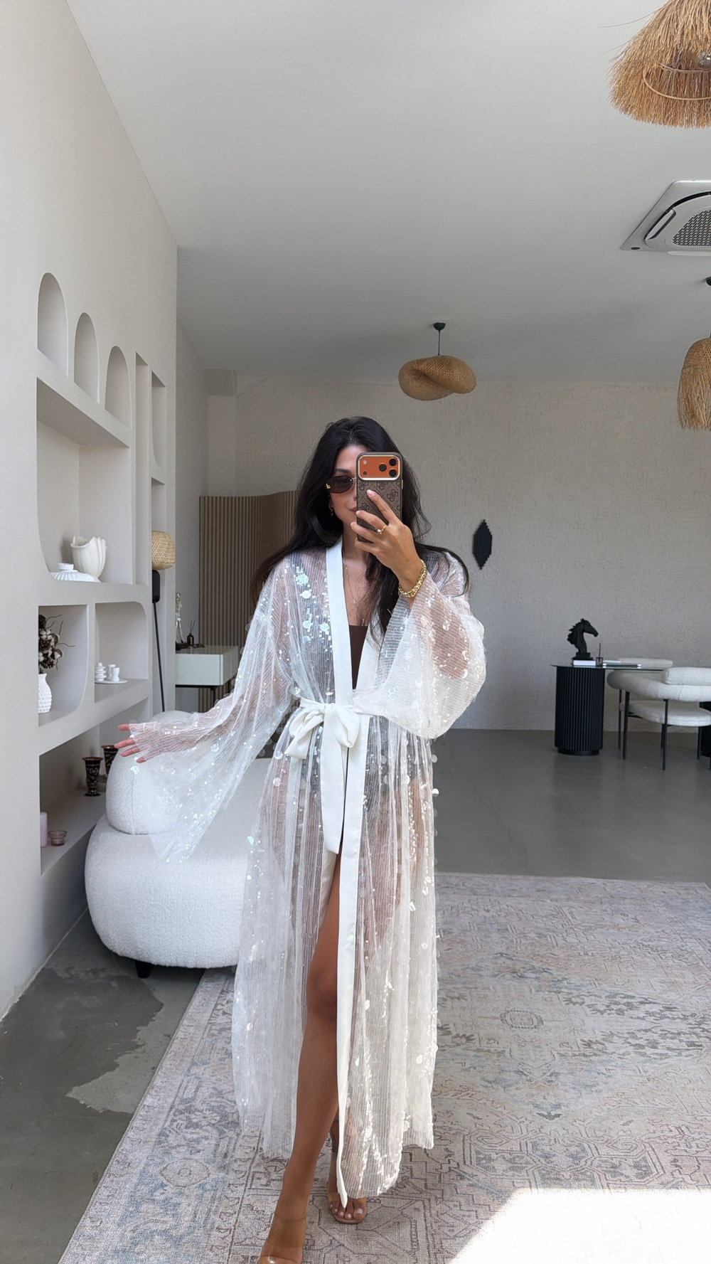 Beyaz Pul Payet Premium Kimono