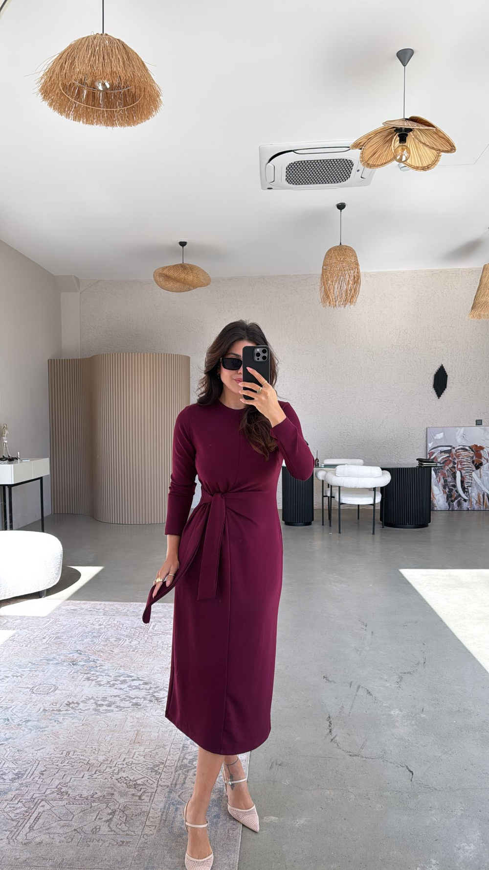 Bordo Bağlamalı Modal Elbise