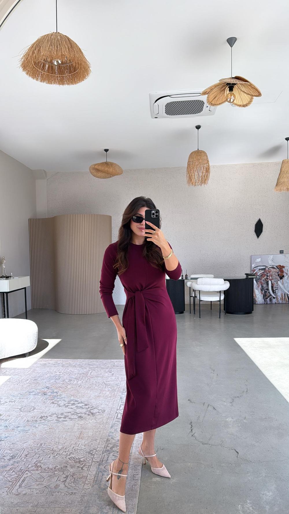 Bordo Bağlamalı Modal Elbise