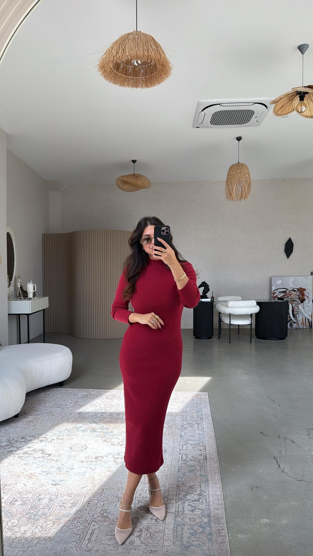 Bordo Balıkçı Yün Triko Elbise