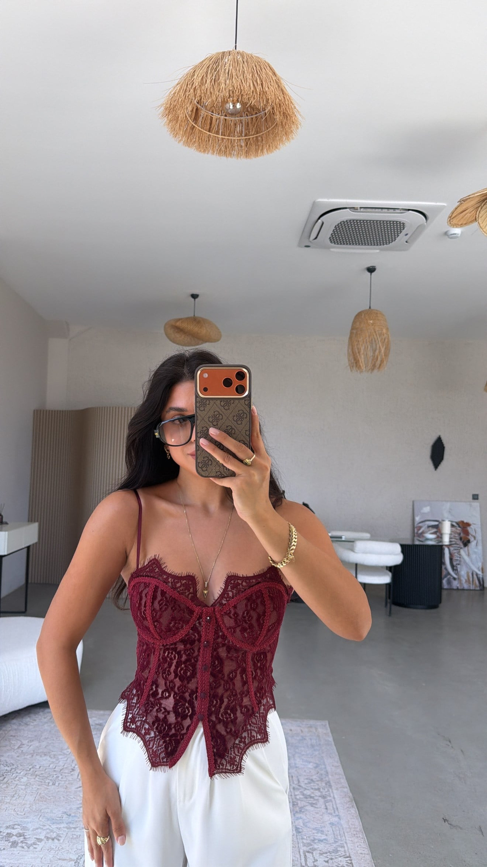 Bordo Dantel Detaylı Premium Korse