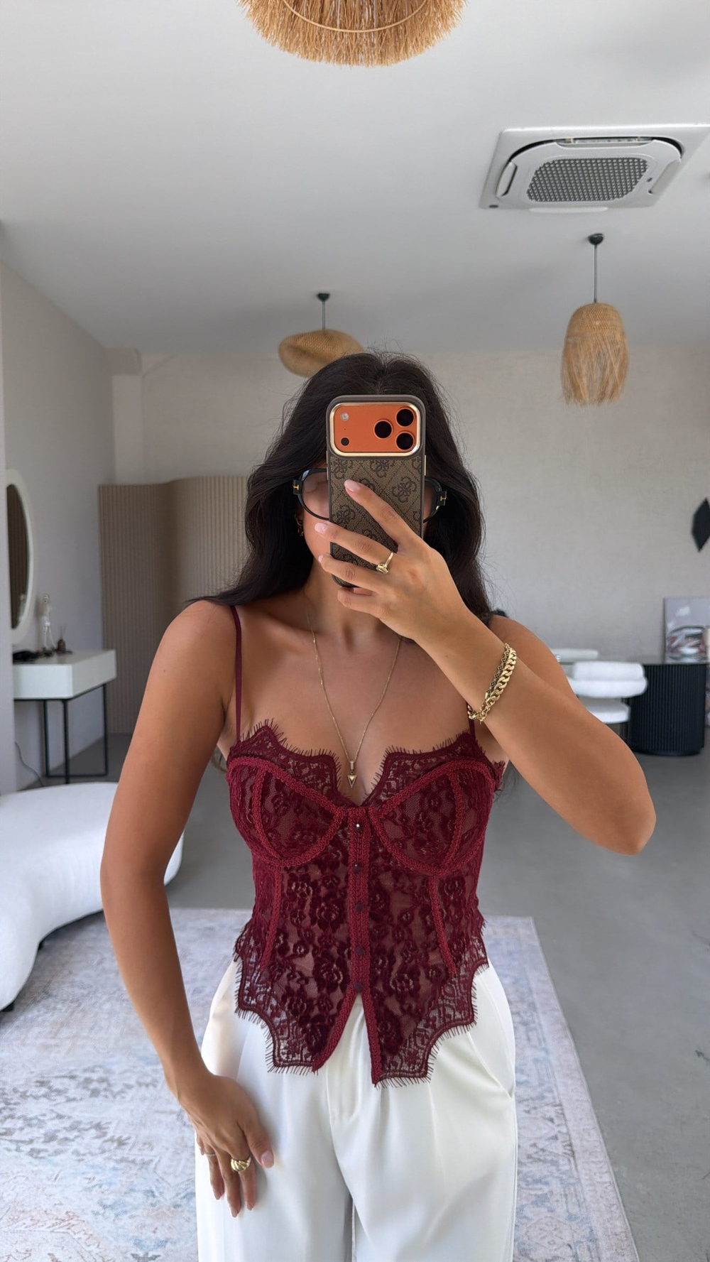 Bordo Dantel Detaylı Premium Korse
