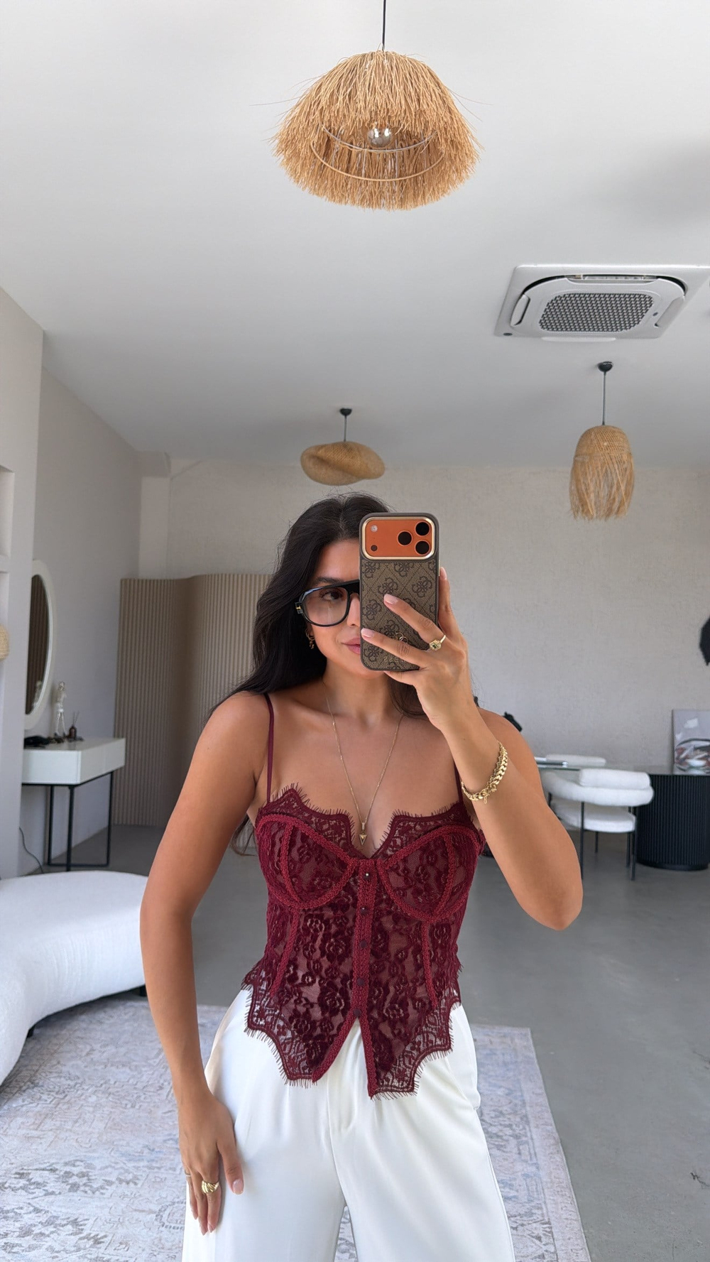 Bordo Dantel Detaylı Premium Korse