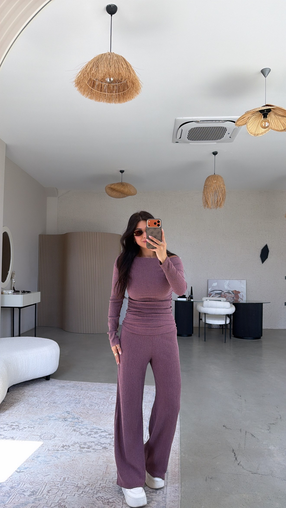 Bordo Drape Detay Kayık Yaka Bürümcük Takım