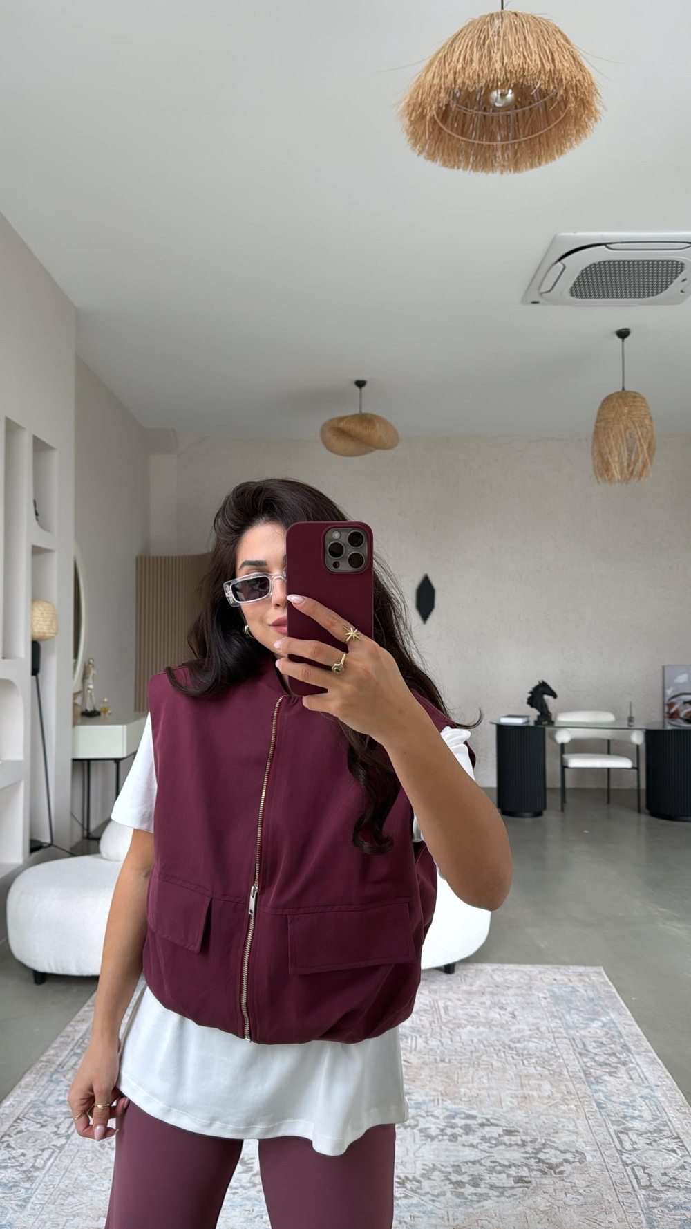 Bordo Fermuarlı Yelek