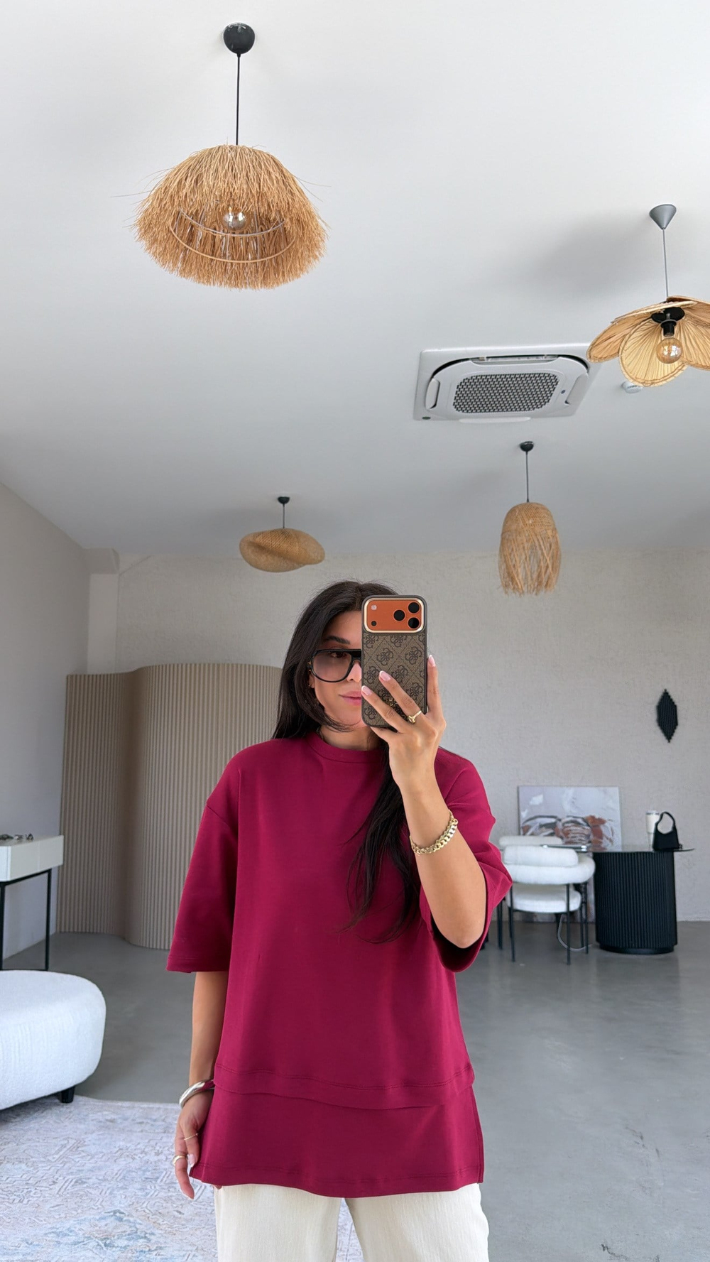 Bordo İnterlok Kumaş Altı Parçalı Basic Tshirt