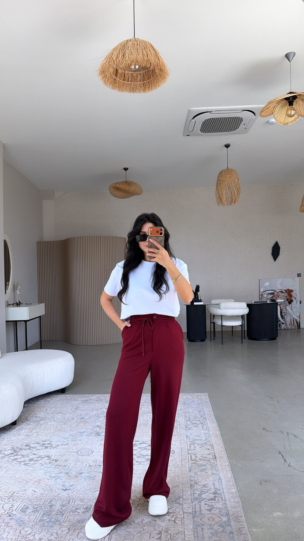 Bordo İpli Modal Pantolon