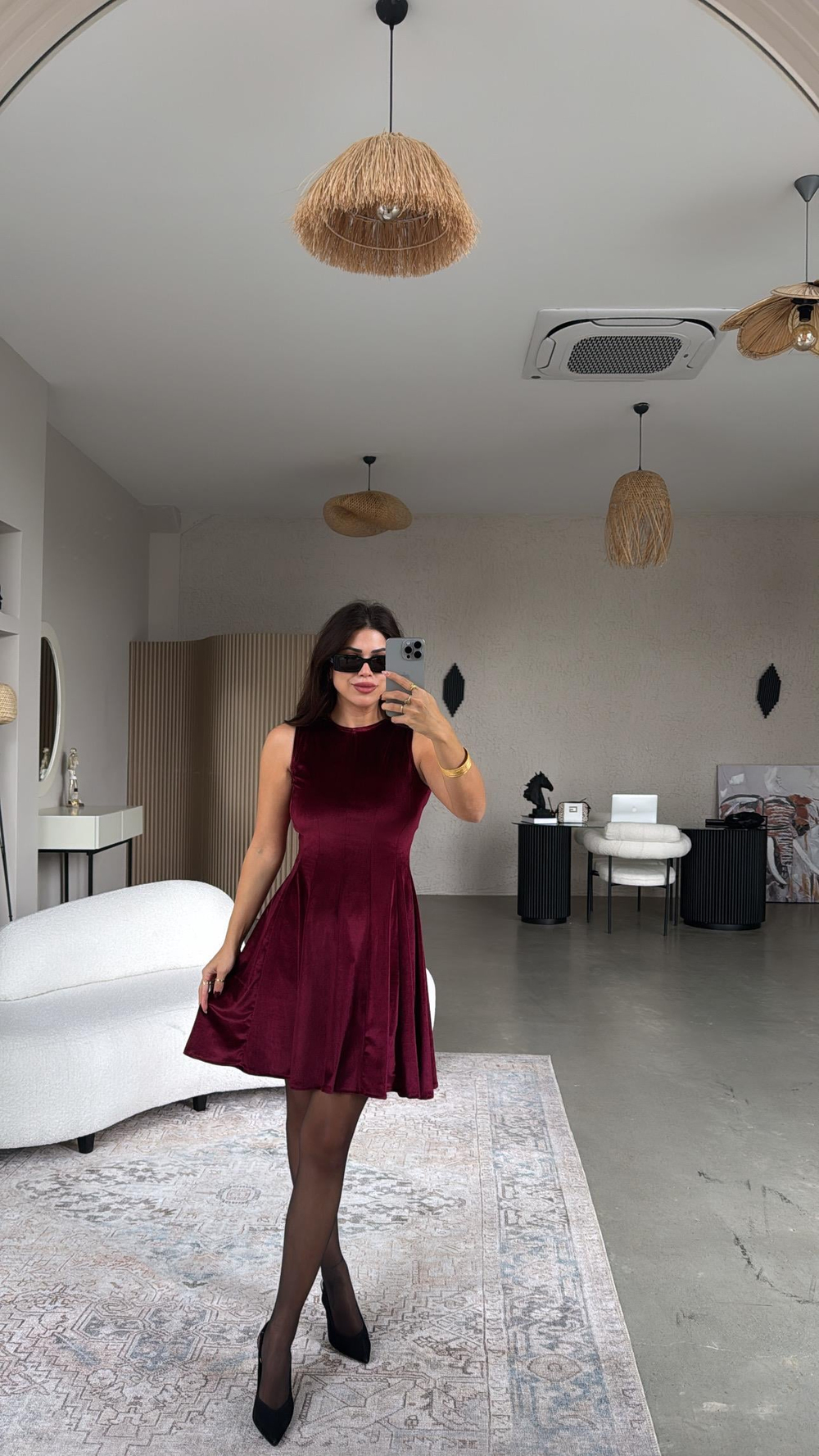 Bordo Kadife Kiloş Elbise