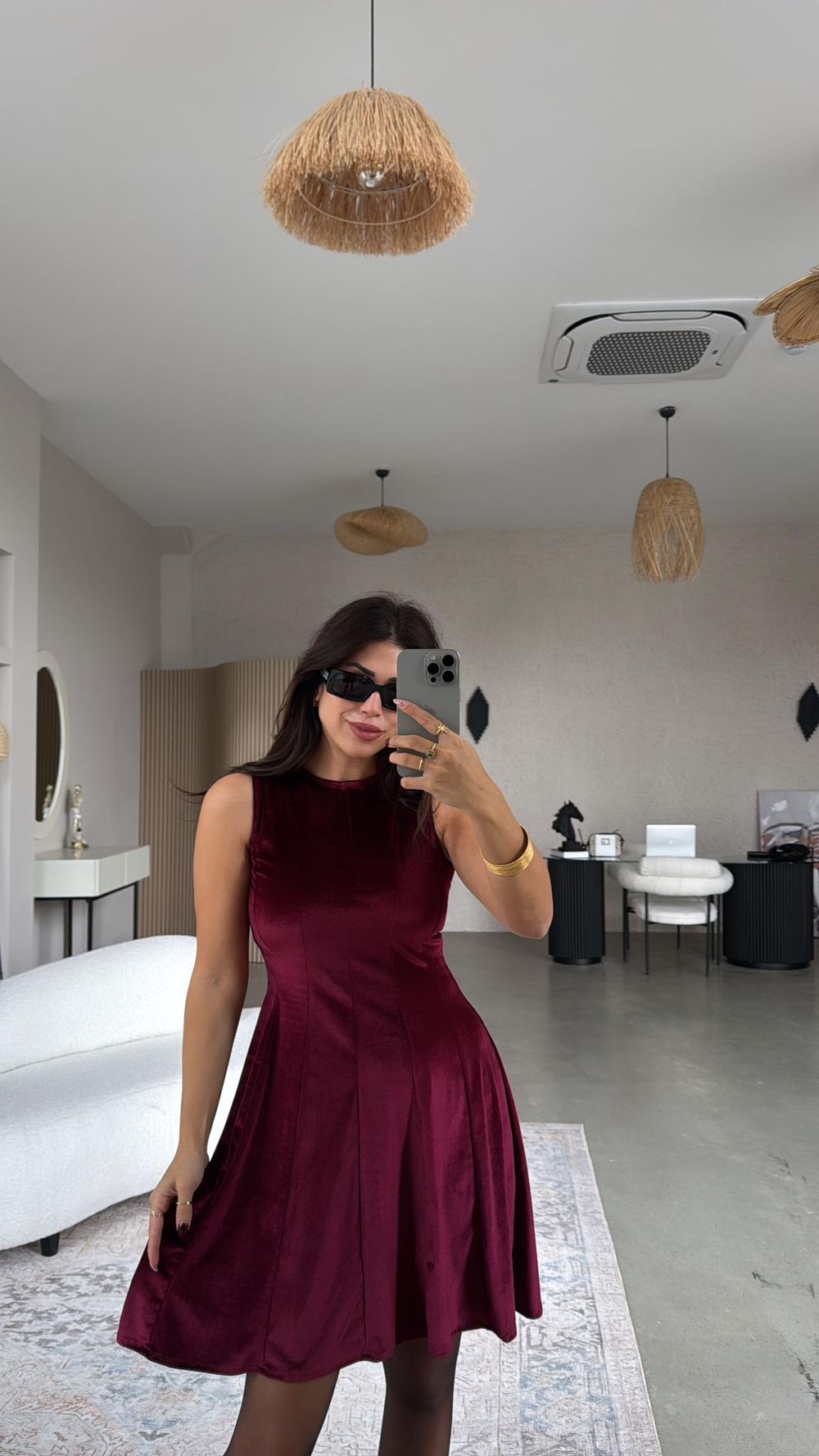 Bordo Kadife Kiloş Elbise