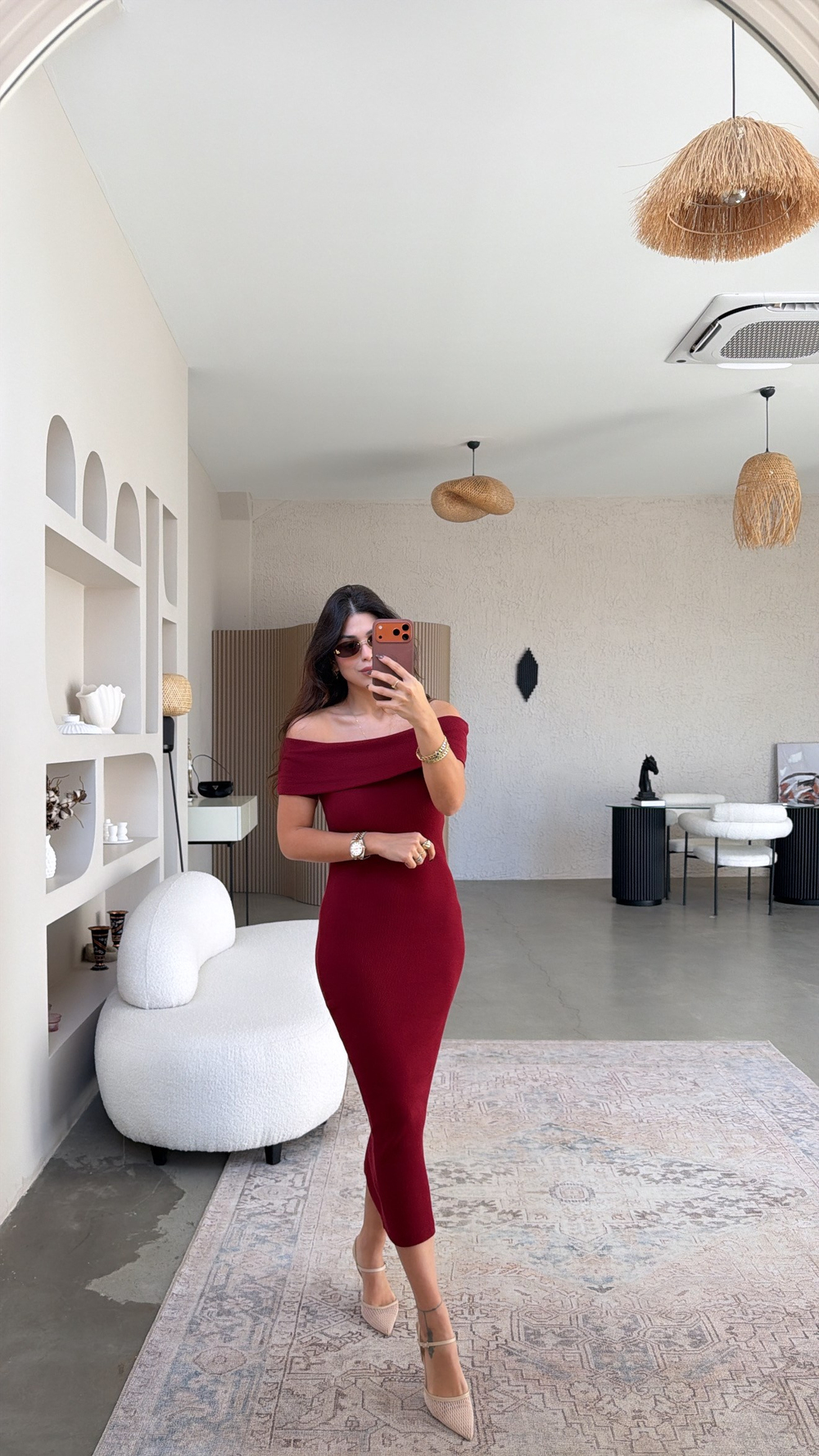 Bordo Kısa Kollu Madonna Elbise