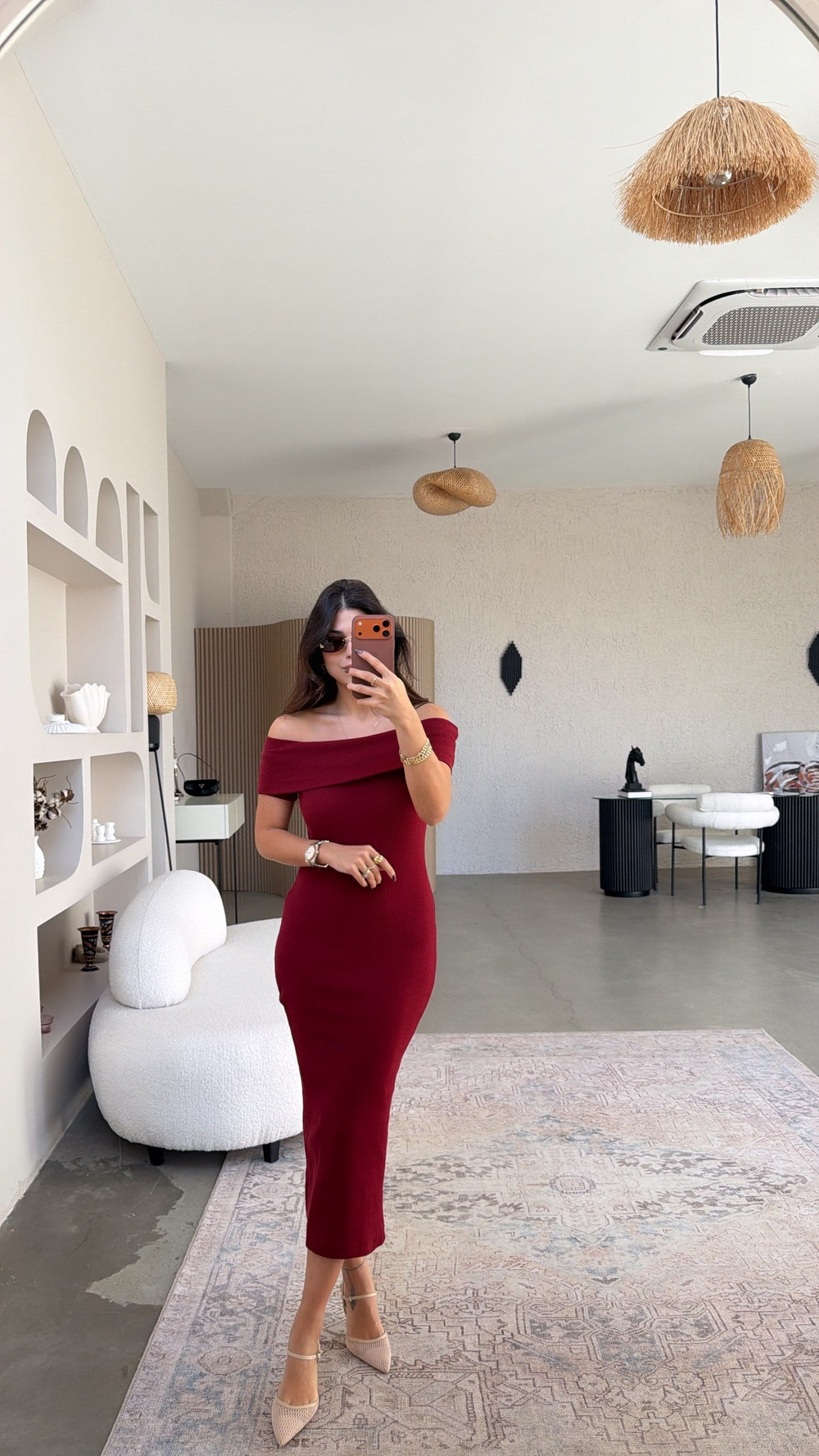 Bordo Kısa Kollu Madonna Elbise