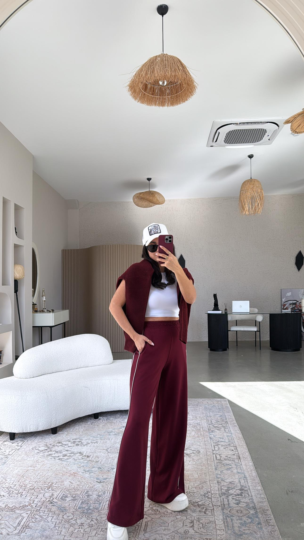 Bordo Modal Çift Biyeli Eşofman 